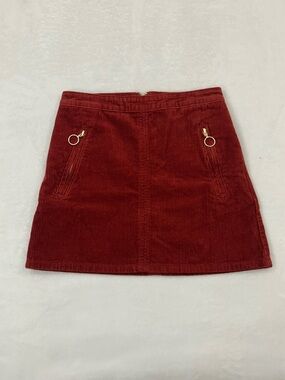 Forever 21 Rust Red Corduroy Zipper Hoop Pull Pockets Mini Tube Skirt Women’s S